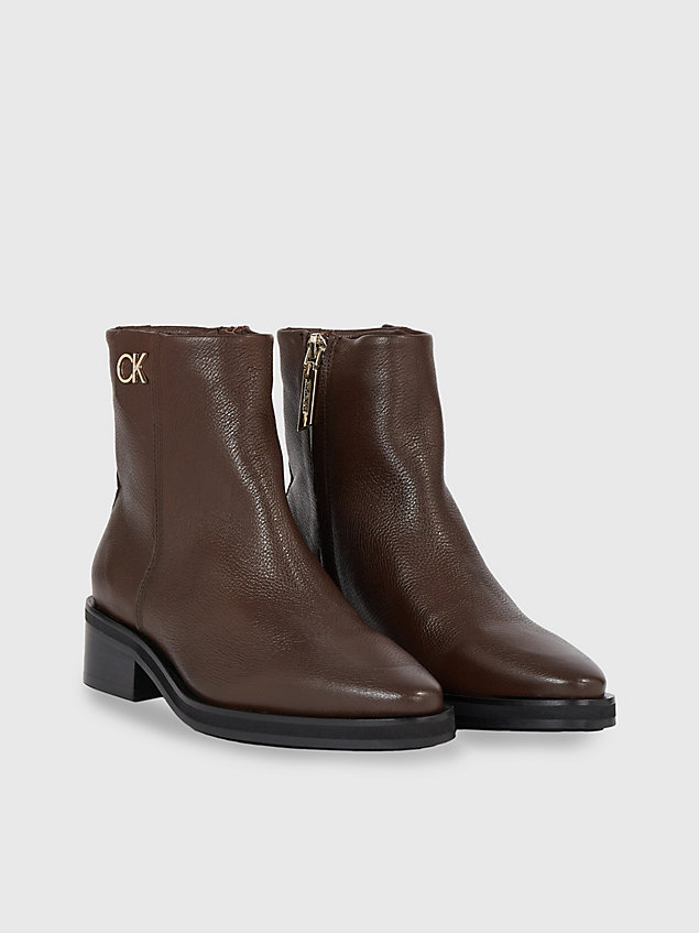 brown leather ankle boots for women calvin klein