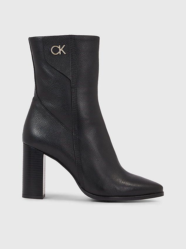 black leather heeled ankle boots for women calvin klein