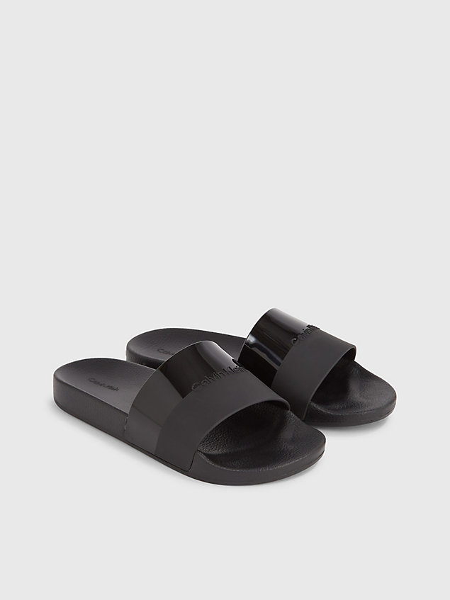 black logo-slippers für damen - calvin klein