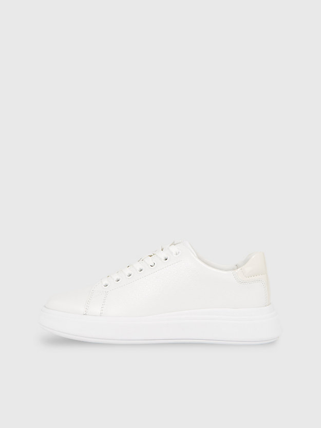white / dk ecru mono leder-sneakers für damen - calvin klein