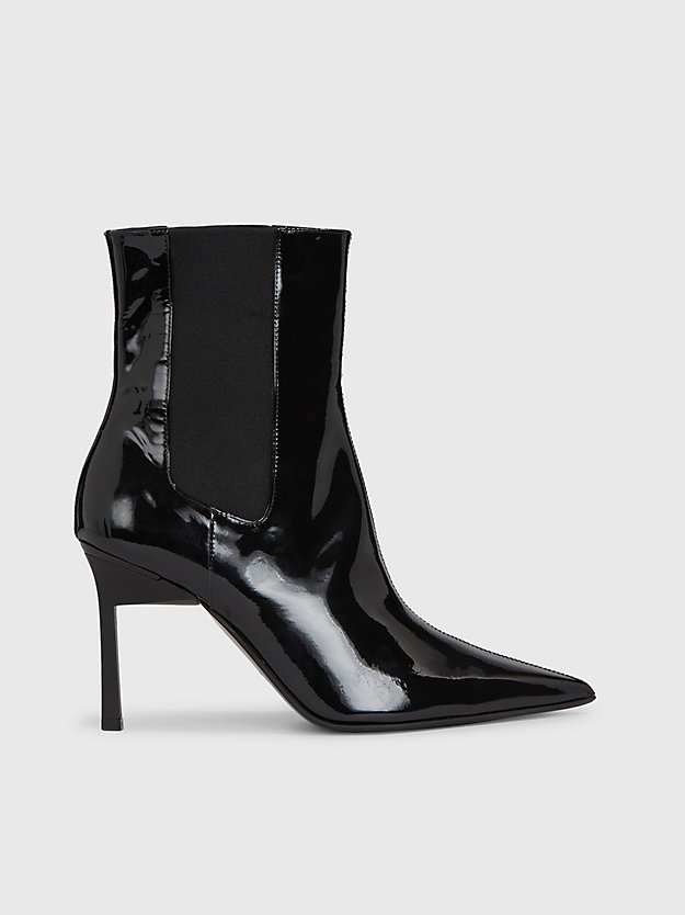 ck black lakleren stiletto chelsea boots voor dames - calvin klein