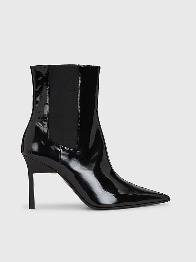black patent leather stiletto chelsea boots for women calvin klein