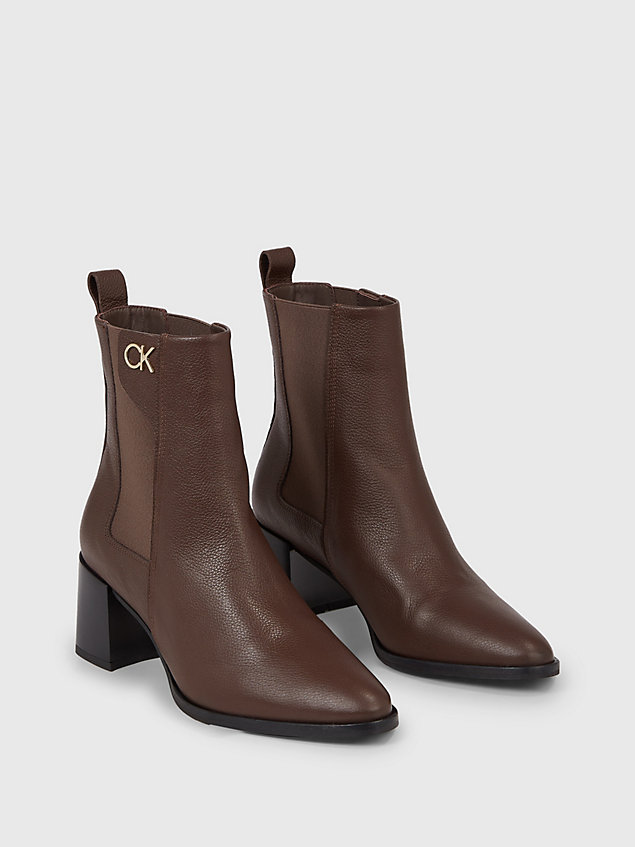 brown leather heeled ankle boots for women calvin klein