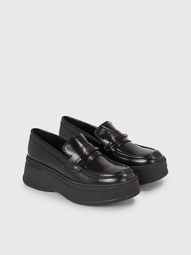 ck black leather platform loafers for women calvin klein