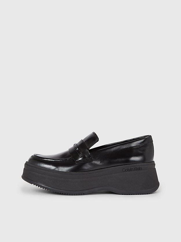 ck black leather platform loafers for women calvin klein