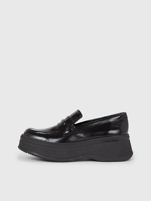 black leather platform loafers for women calvin klein