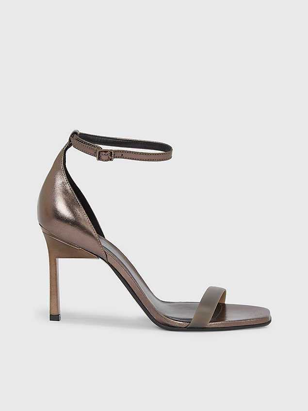 brown stiletto-sandalen aus leder für damen - calvin klein