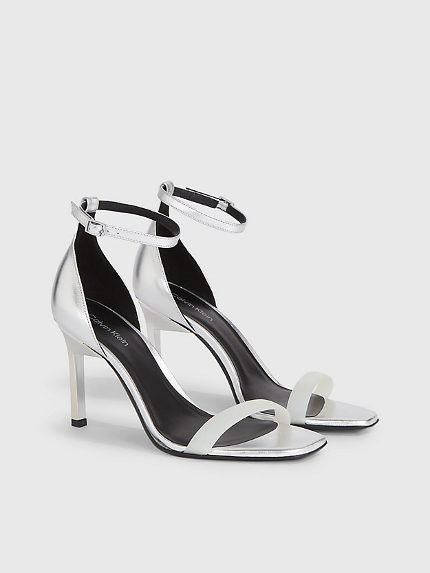 silver leather stiletto sandals for women calvin klein