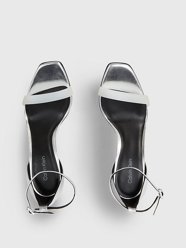 grey stiletto-sandalen aus leder für damen - calvin klein