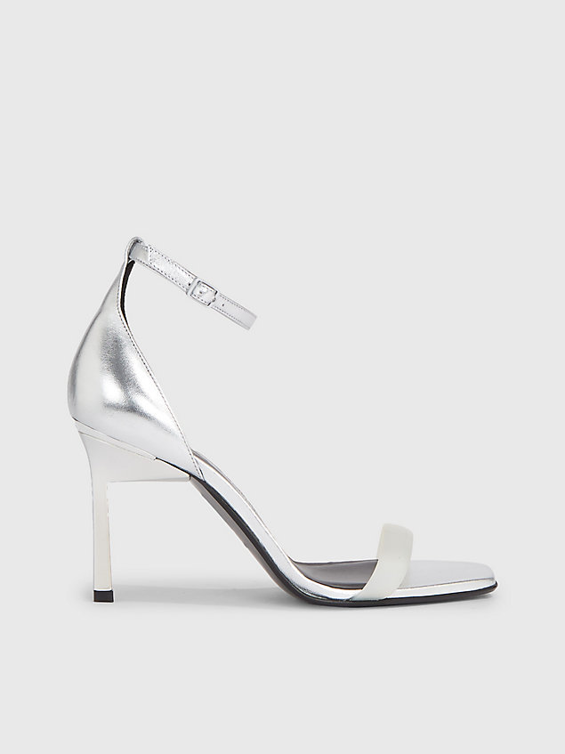 grey stiletto-sandalen aus leder für damen - calvin klein