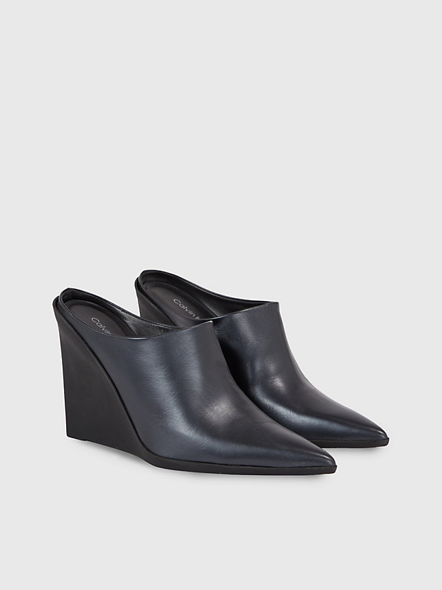 black leather wedge mules for women calvin klein