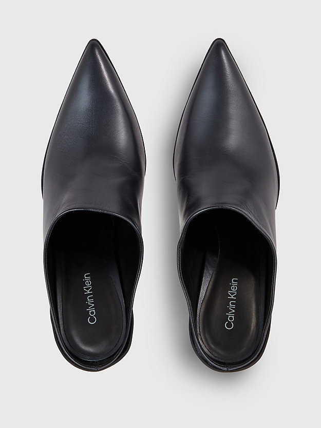ck black leather wedge mules for women calvin klein