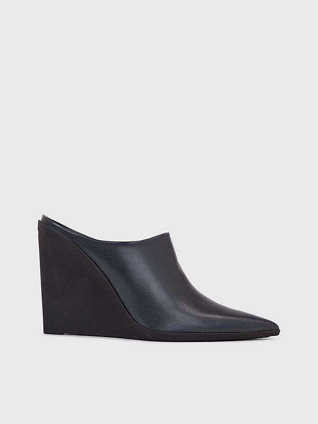 ck black leather wedge mules for women calvin klein