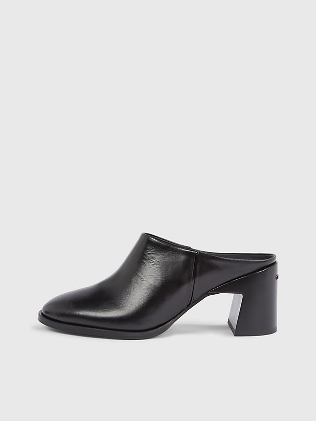 black leather heeled mules for women calvin klein