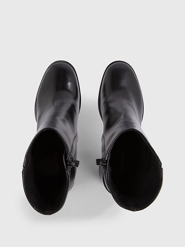 ck black leather heeled ankle boots for women calvin klein