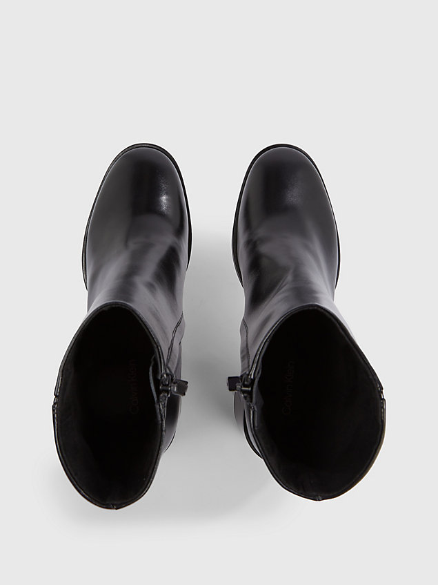 black ankle-boots mit absatz aus leder für damen - calvin klein