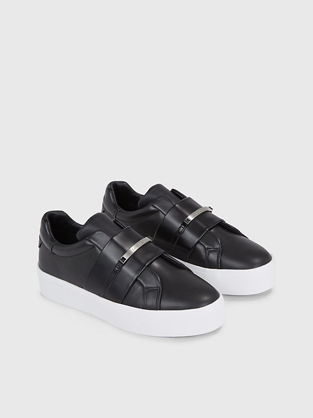 ck black leather slip-on shoes for women calvin klein