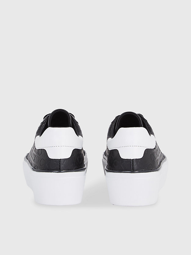 black/ white plateau-logo-sneakers aus leder für damen - calvin klein
