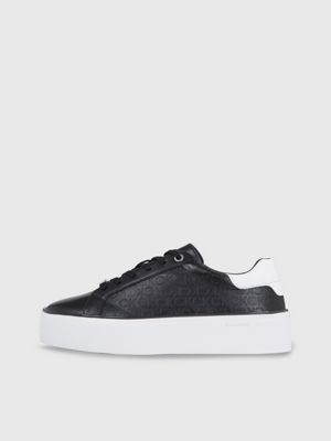 black/white leather platform logo trainers for women calvin klein