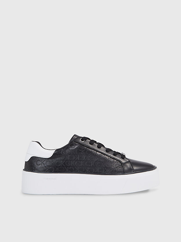 sneaker con platform in pelle con logo black/white da donne calvin klein