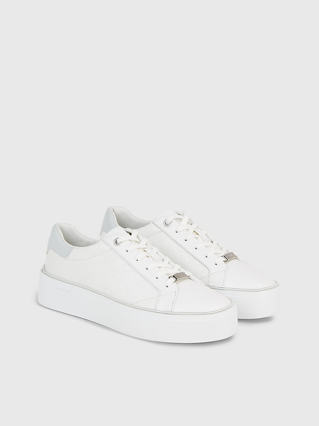 white/pearl grey leather platform logo trainers for women calvin klein