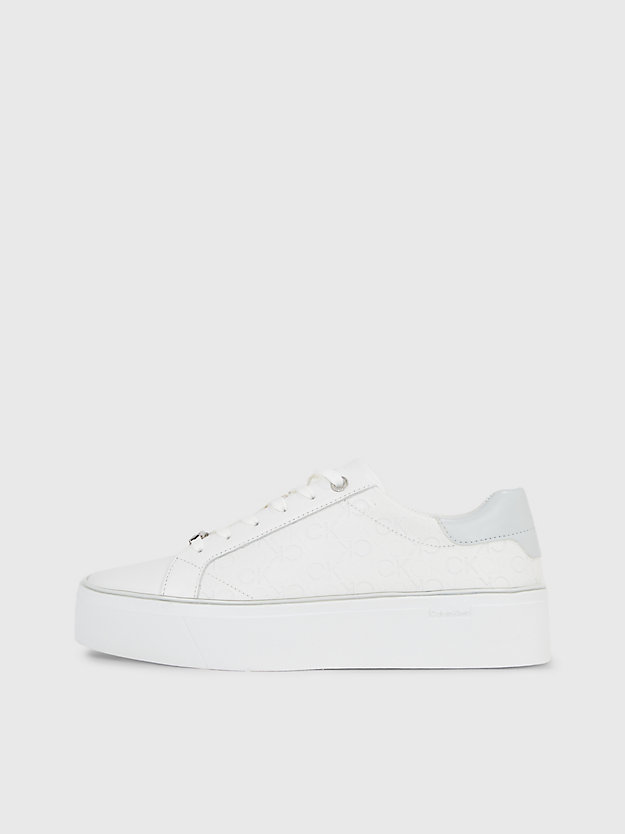 white/pearl grey plateau-logo-sneakers aus leder für damen - calvin klein