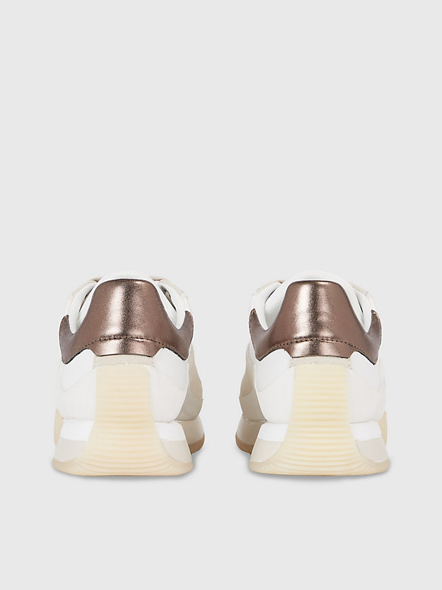 bright white / bronze leder-sneakers für damen - calvin klein