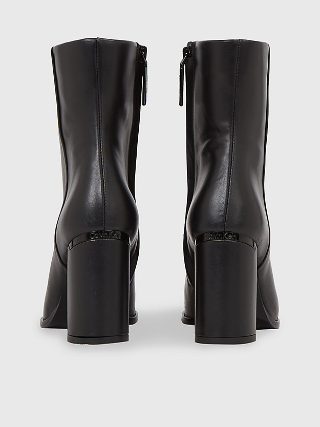 ck black ankle-boots mit absatz aus leder für damen - calvin klein