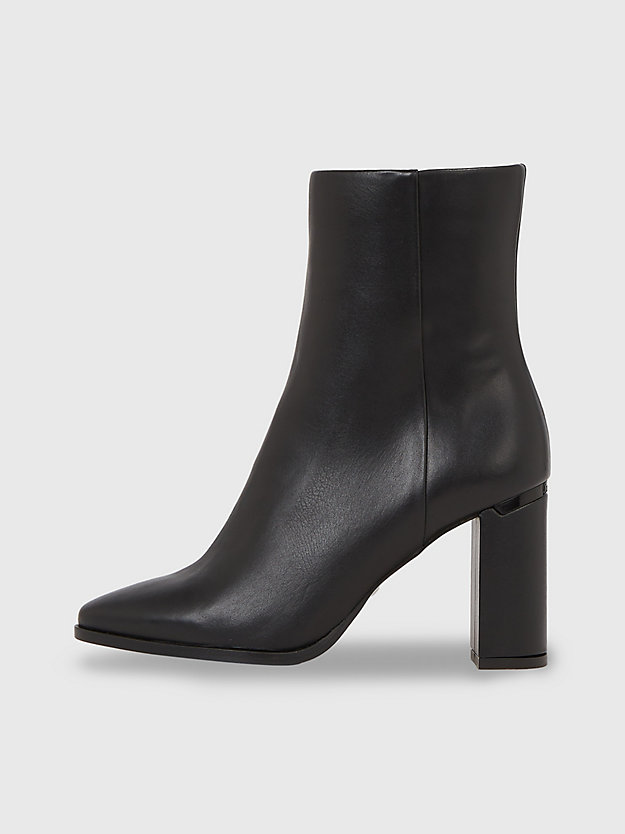 ck black leather heeled ankle boots for women calvin klein