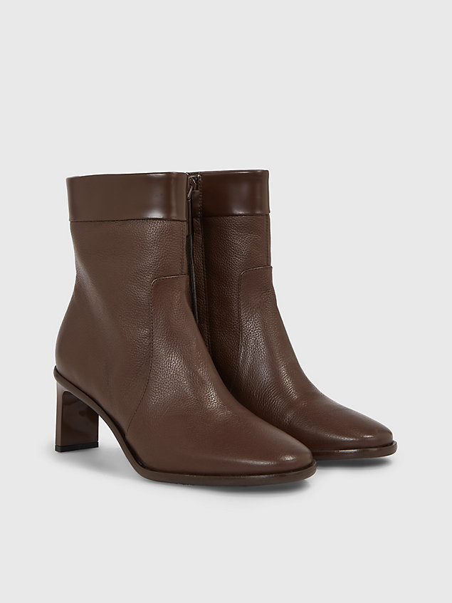 brown leather heeled ankle boots for women calvin klein