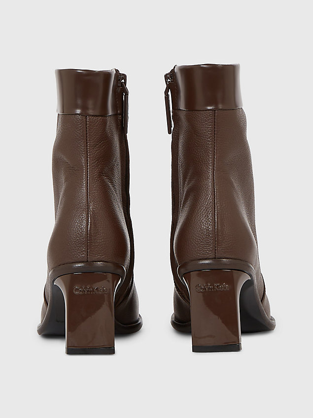 brown ankle-boots mit absatz aus leder für damen - calvin klein