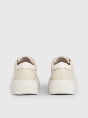 stony beige/dk ecru leather platform trainers for women calvin klein