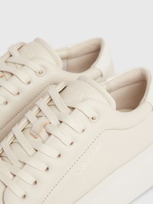 stony beige/dk ecru leather platform trainers for women calvin klein