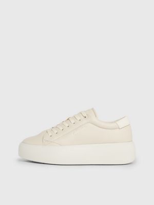 stony beige/dk ecru leather platform trainers for women calvin klein