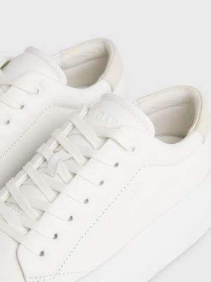 white/dk ecru leather platform trainers for women calvin klein