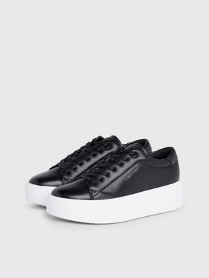 black leather platform trainers for women calvin klein