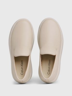 stony beige/dk ecru leather platform slip-on shoes for women calvin klein