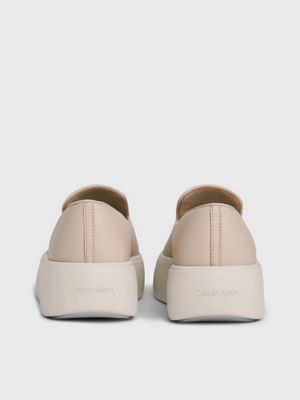 stony beige/dk ecru leather platform slip-on shoes for women calvin klein