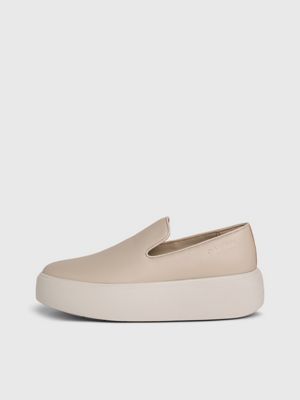 stony beige/dk ecru leather platform slip-on shoes for women calvin klein