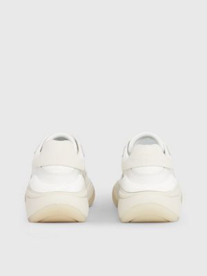 white/dk ecru leather wedge trainers for women calvin klein