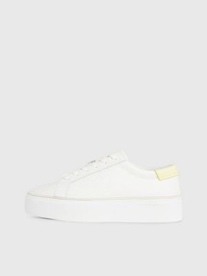 white/tender yellow logo platform trainers for women calvin klein