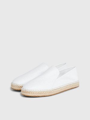 white monogram faux leather logo espadrilles for women calvin klein