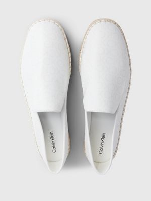 white monogram faux leather logo espadrilles for women calvin klein