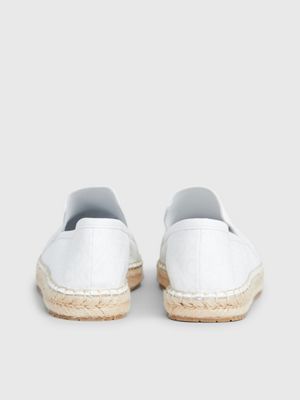 white monogram faux leather logo espadrilles for women calvin klein