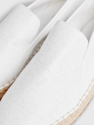 white monogram faux leather logo espadrilles for women calvin klein