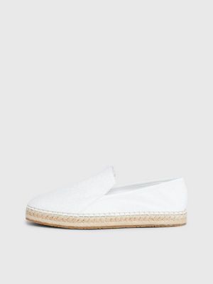 white monogram faux leather logo espadrilles for women calvin klein