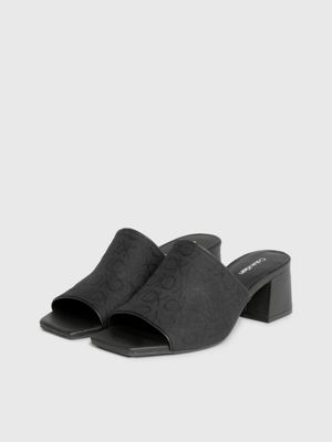 black logo jacquard heeled sandals for women calvin klein