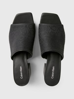 black logo jacquard heeled sandals for women calvin klein