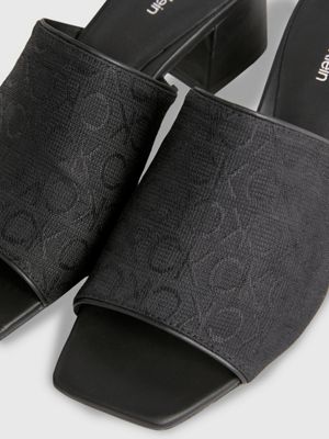 black logo jacquard heeled sandals for women calvin klein