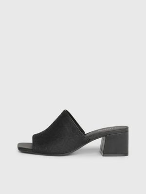 black logo jacquard heeled sandals for women calvin klein